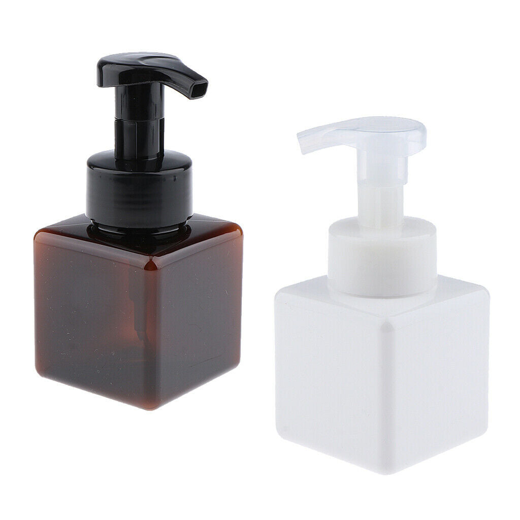 2 lot Empty Shampoo Mousse Lotion Pump Bottles Square Dispenser Brown+White