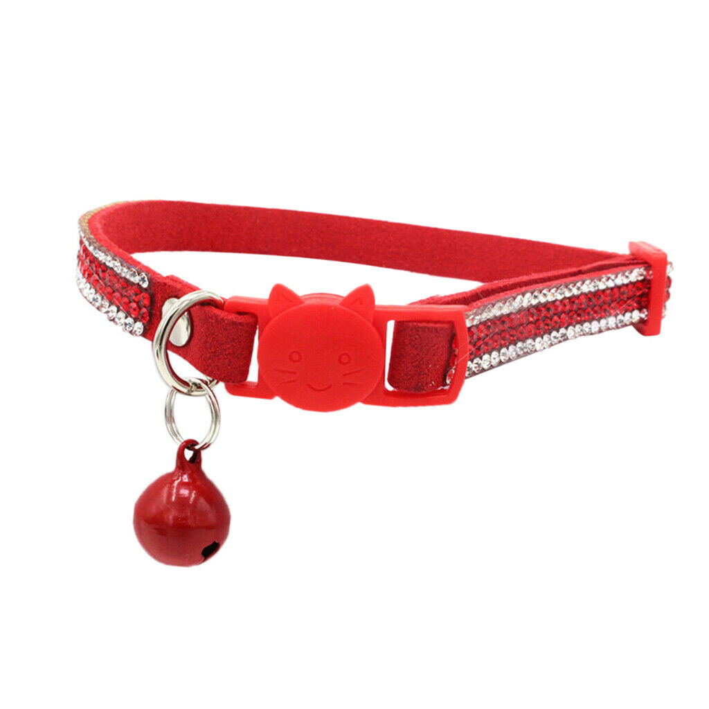 Pet Small Dog and Cat Crystal Diamonds Collar with Bell Red XS