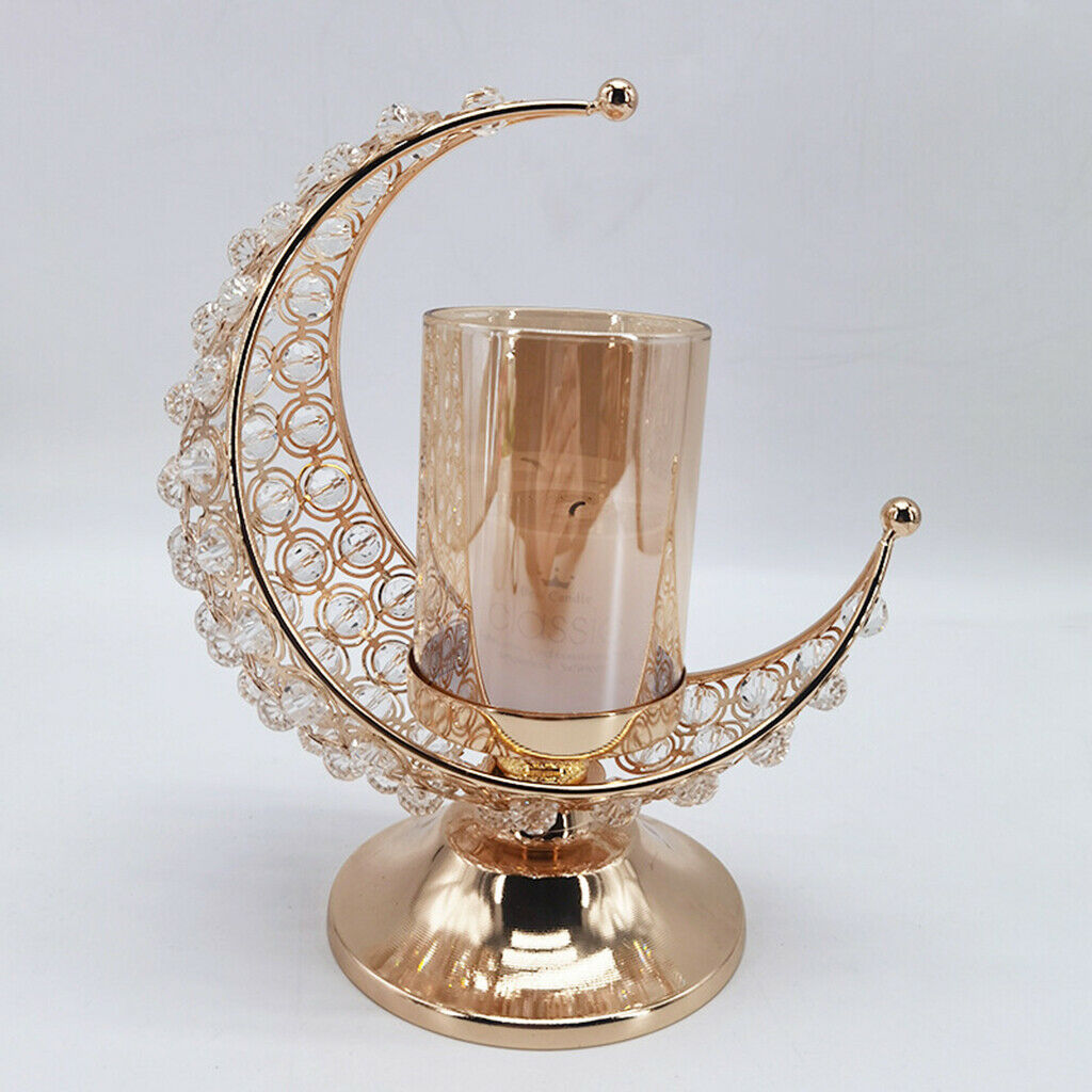 Ramadan Candle Holders Moon Shaped Candlestick for Eid Mubarak Dining Rooms
