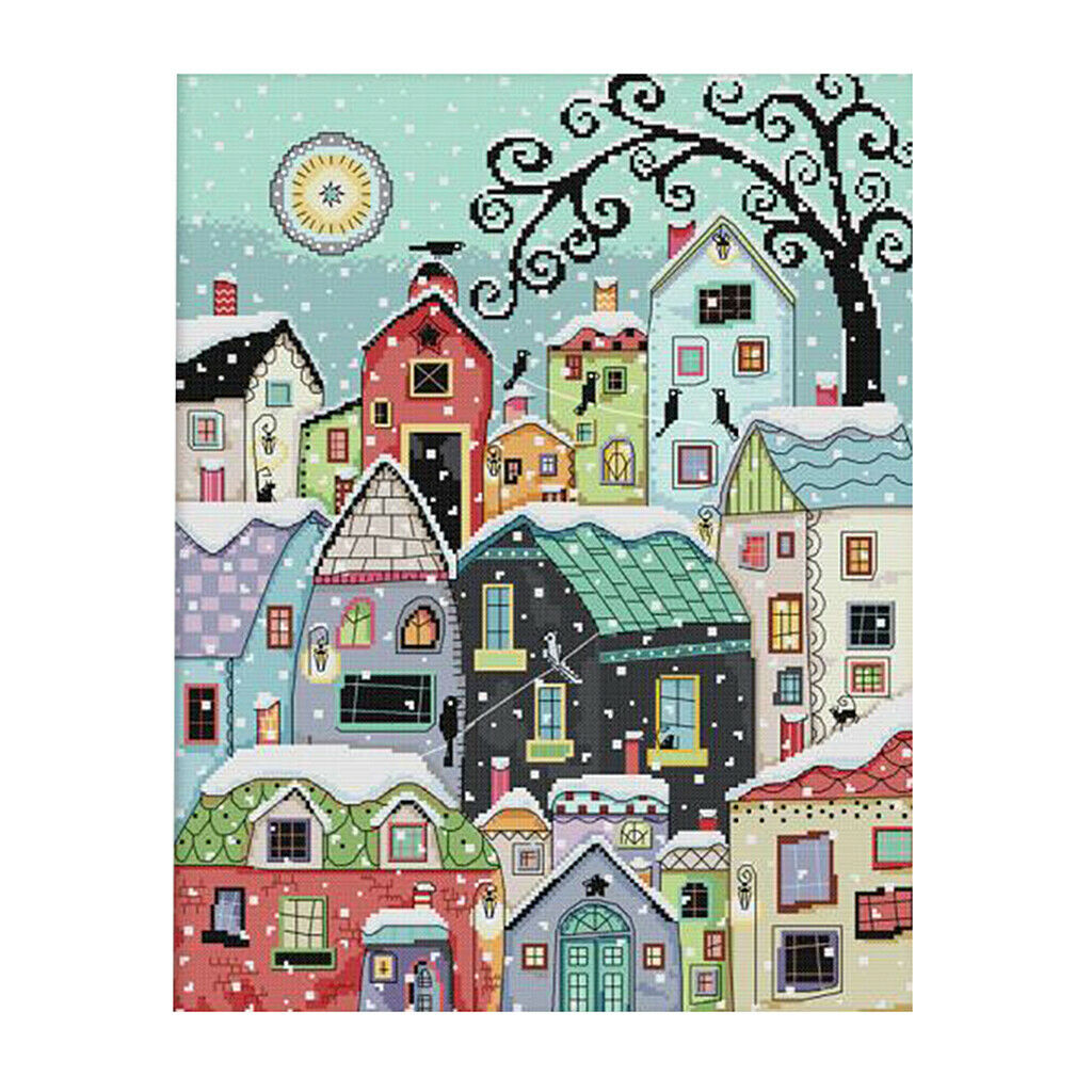 Snow   Street   Scenery   Stamped   Cross   Stitch   Kits   Advanced   Patterns