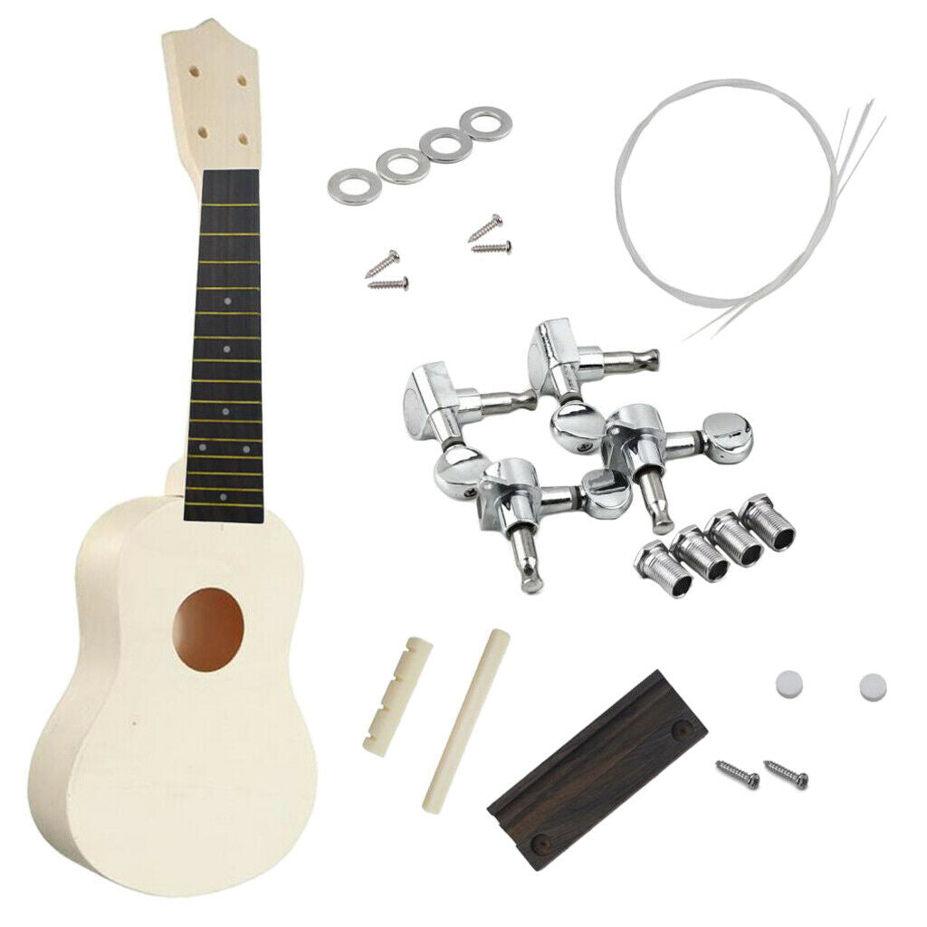 DIY 21 Inch Ukulele Kit Rosewood Fingerboard & Bridge Hawaii Guitar Unfinished