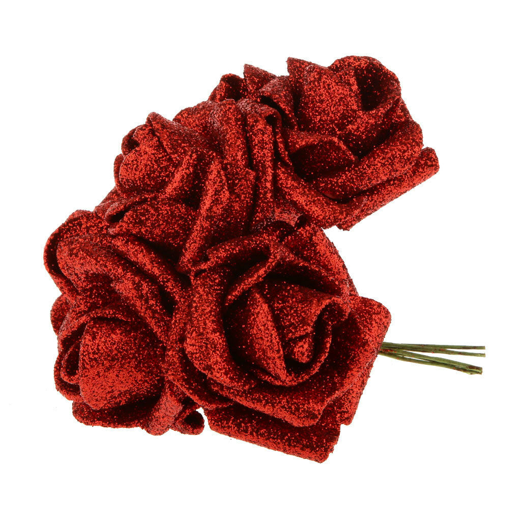 12Pcs Foam Roses Glitter Powder Flower Bouquet Wedding Xmas Day Decor Red