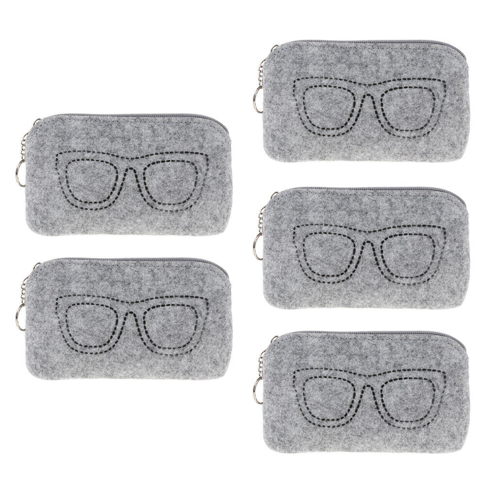 5 Pieces Felt Eyewear Eyeglass Case Sunglasses Pouch Storage Bag Light Grey