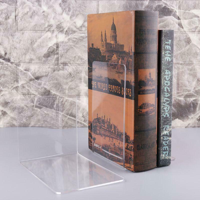 2Pc Clear Acrylic Bookends L-shaped Desk Organizer Desktop Book Holder 12x18.5cm