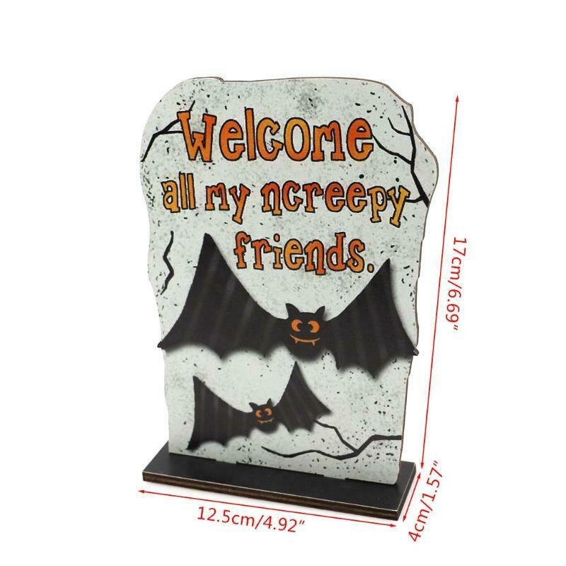 Creepy Friends Tombstone Wooden Sign Cartoon Bat Halloween Table Topper Decor