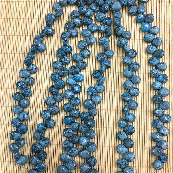 1 Strand/33Pcs 12x10x5mm Blue Crazy Lace Agate Teardrop Spacer Loose Beads HH479