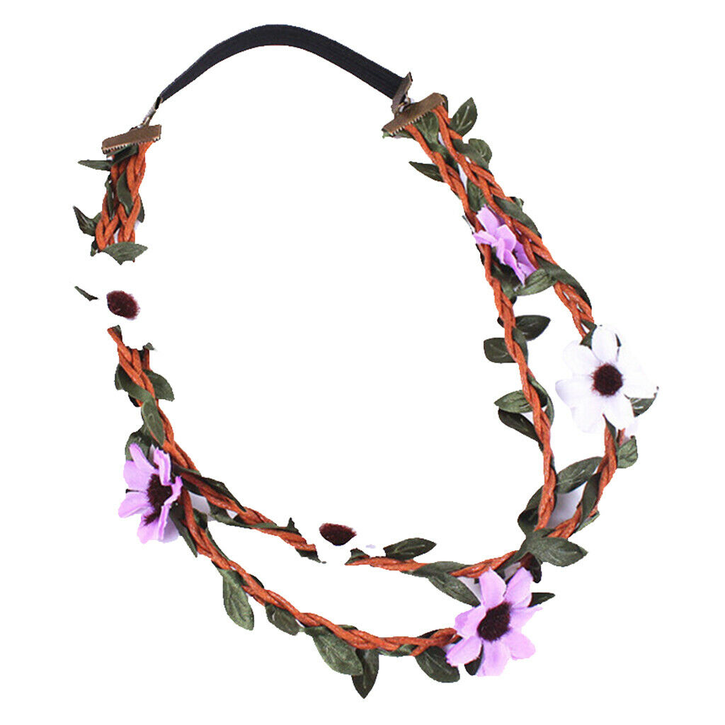 Retro Flower Leaf Garland Hairband Multicolor Bridal Wreath Elastic Headband
