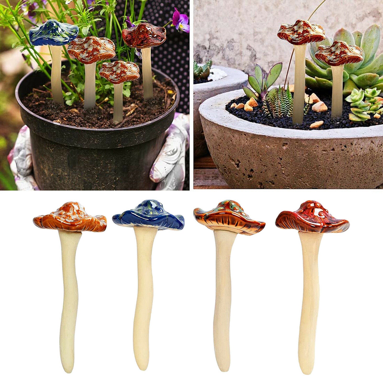 4PCS Lifelike Ceramic Mushrooms Garden Decor Plug for Fairy Garden Yard Lawn