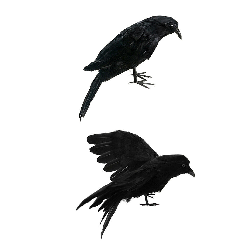 2pcs Lifelike Artificial Birds Realistic Raven Magpie Tree Decor