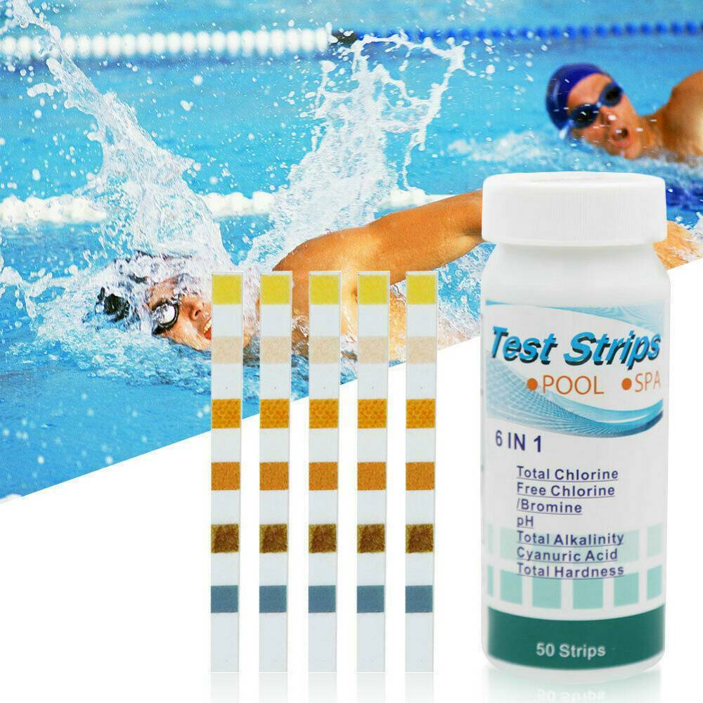 50 PCS Chlorine Dip Test Strips Hot Tub SPA Swimming Pool PH Tester Paper 6IN1