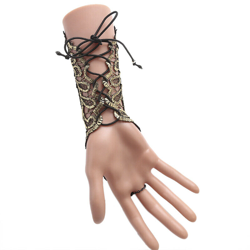 Gothic Steampunk Lace Cuff  Fingerless Glove Arm Warmer Bracelet Black G .l8