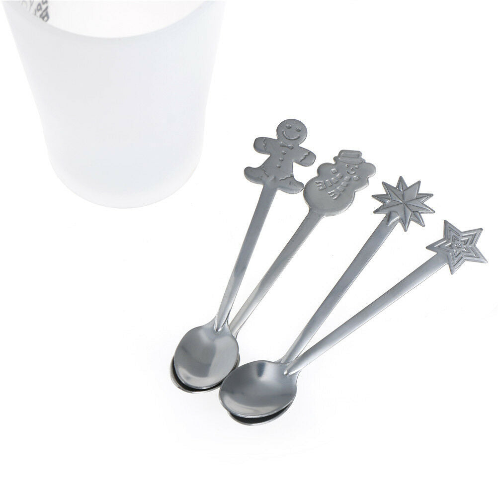 4pcs Christmas Stainless Steel Coffee Spoons Tea Spoons Dessert Snack Teas.l8