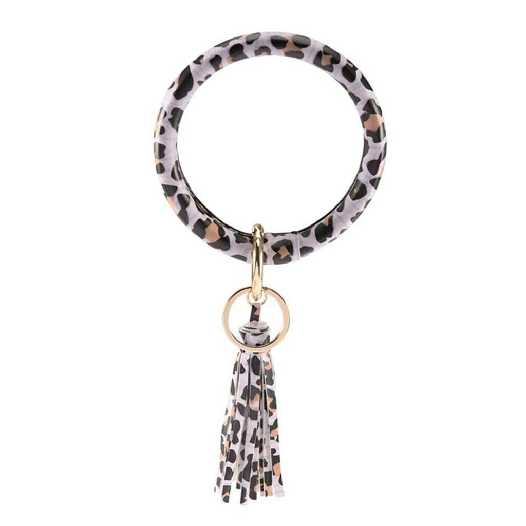 women fashion tassel key chain key ring bracekets bangles beige leopard