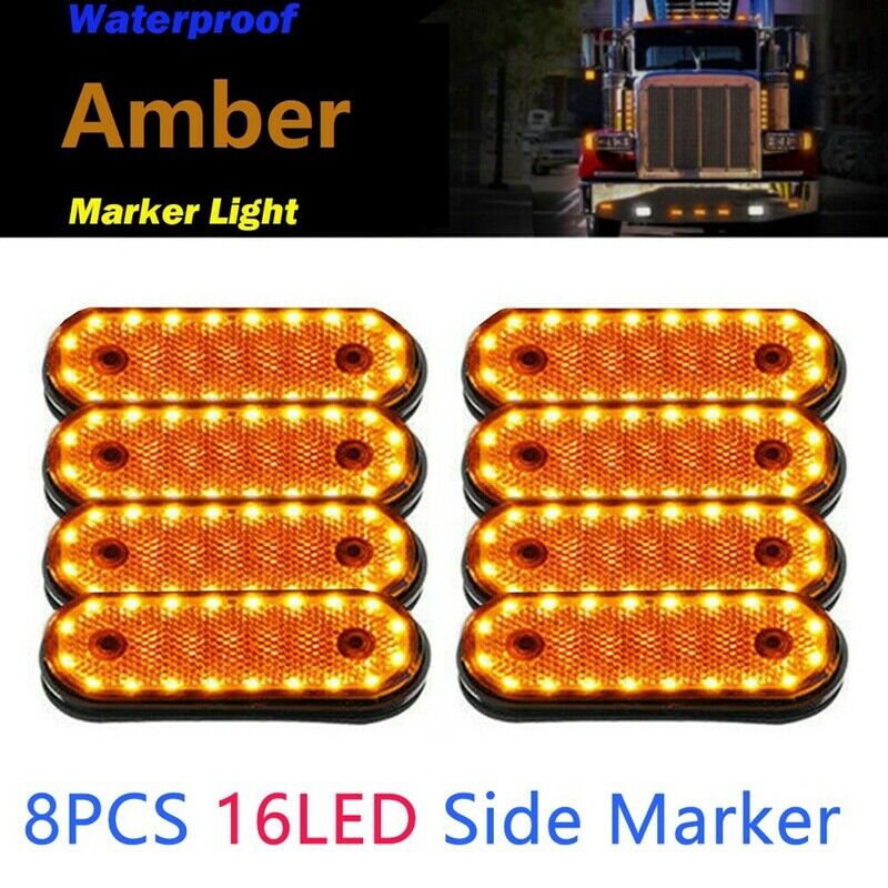 8PCS Amber Markes Light Side Marker 20LED 24V Trusk Lamp Pickup Truck Side MZ3H6
