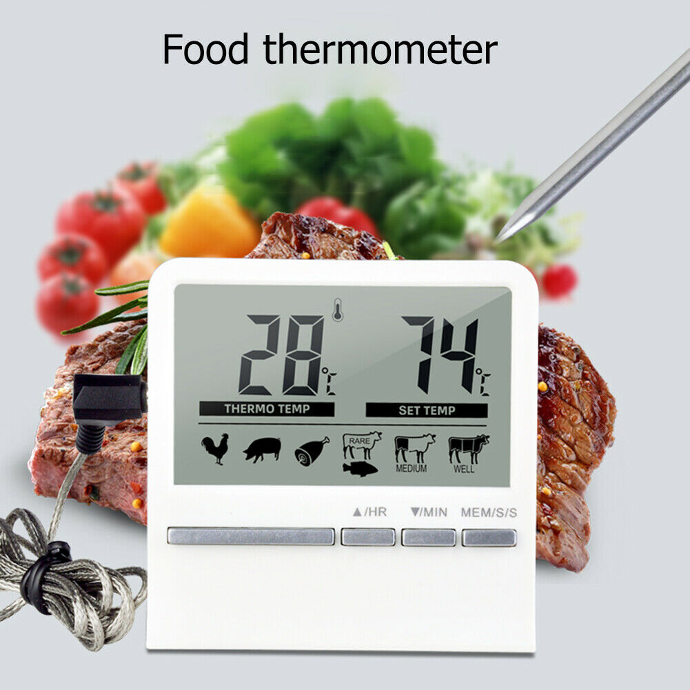 Digital Kitchen Grill Thermometer LCD Display Long BBQ Probe Cook Alarm Timer