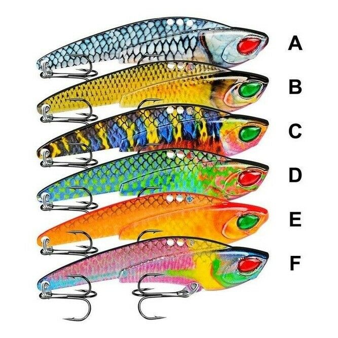 6x Metal Lead Jig Fishing VIB Lure Saltwater Sequins Spoons Bait &Treble Hooks