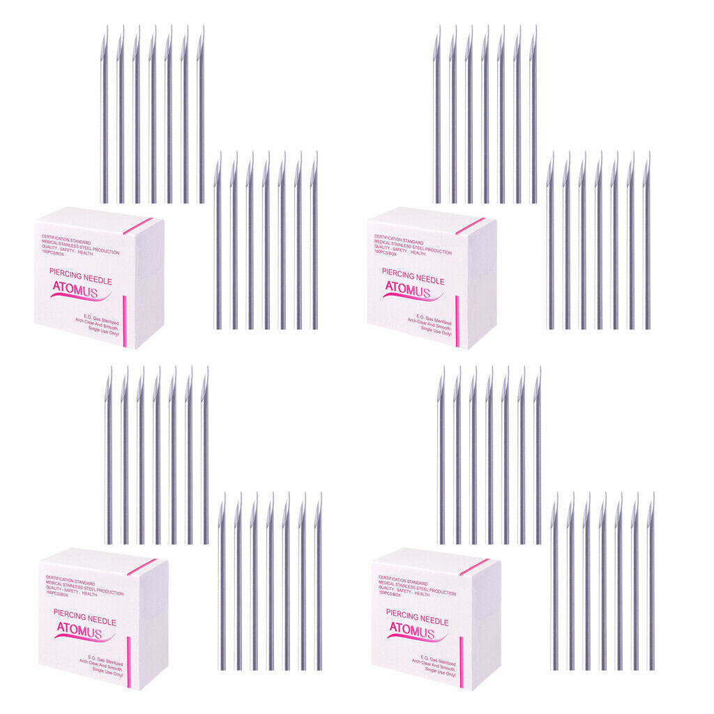 400 Pcs Professional Body Piercing Needles 16G Sterile for Lip Ear Nose