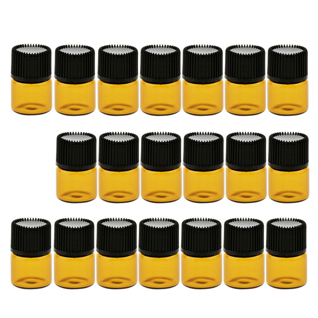 Lots 20pcs Empty Clear Glass Dram Bottles Vials With Black Screw   Brown 1ml