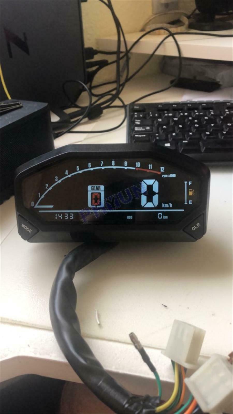 Motorcycle LED Speedometer KM/H Odometer Tachometer + Sensor For 1,2,4 Cylinders