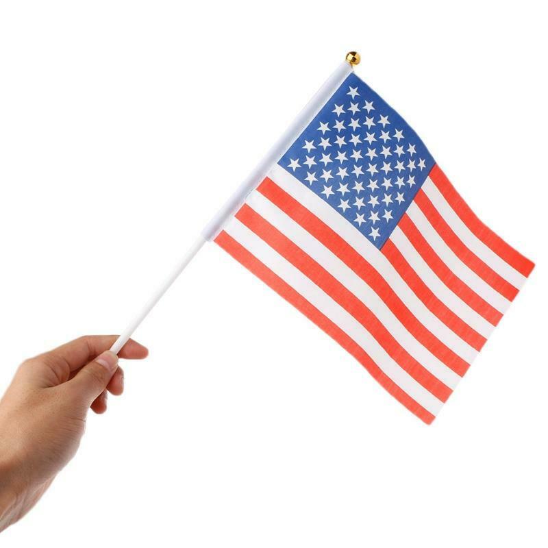 5 Pcs Mini American US USA National Flags Hand Waving Small Banner Poles