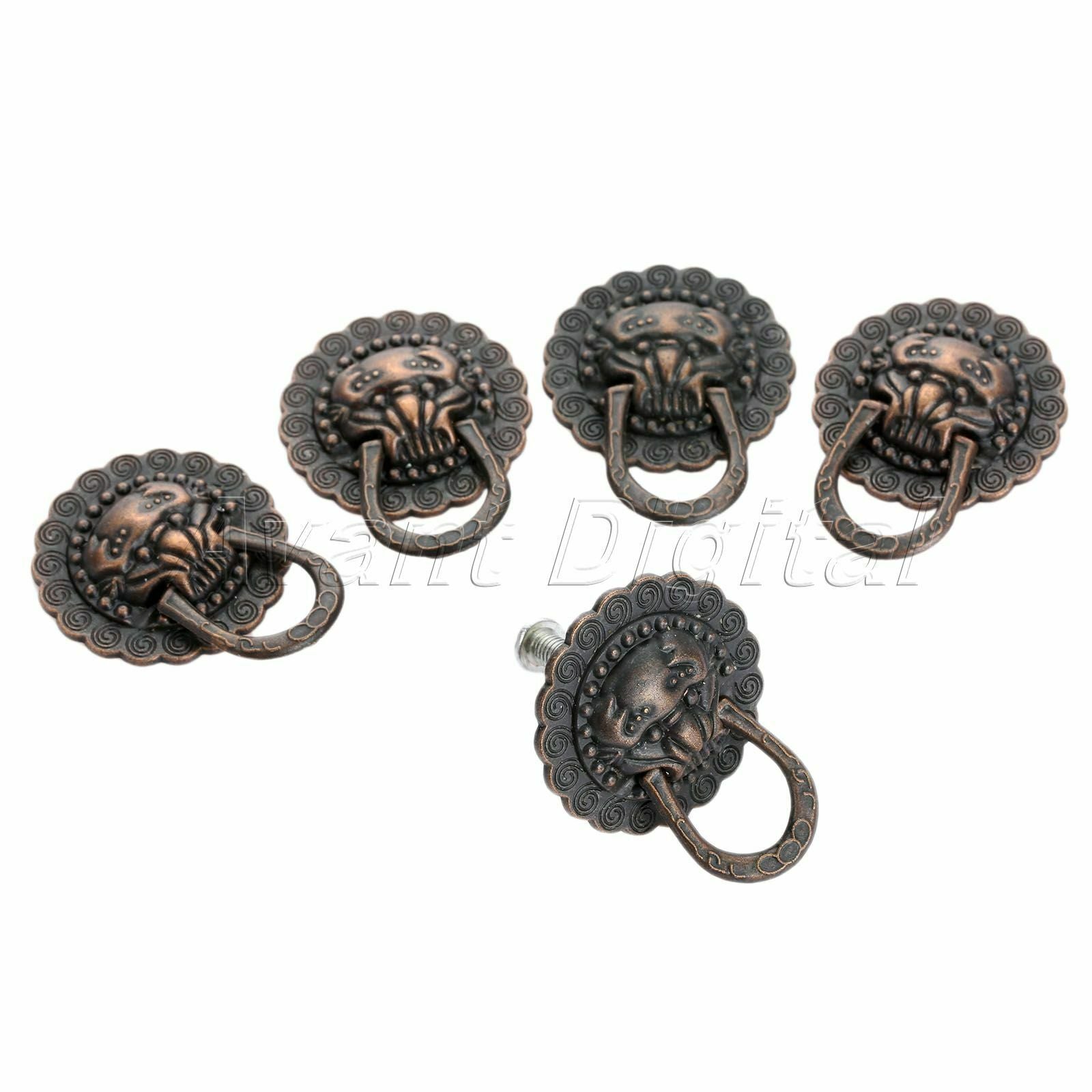 5pc Metal Lion Head Furniture Cabinet Knobs Ring Drawer Door Pull Handle 29*37mm