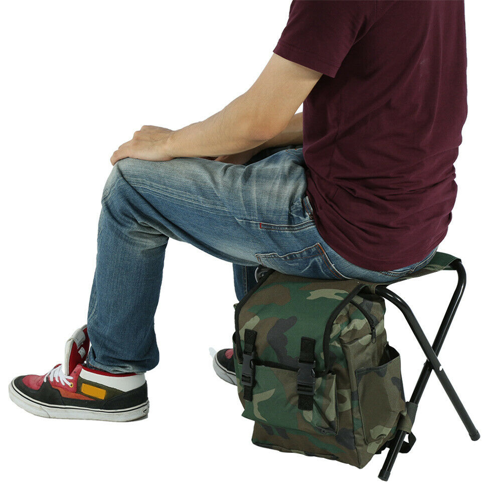 Foldable Chair Seat Fishing Camping Fishing Stool with Carry Bag Camo Outdoor