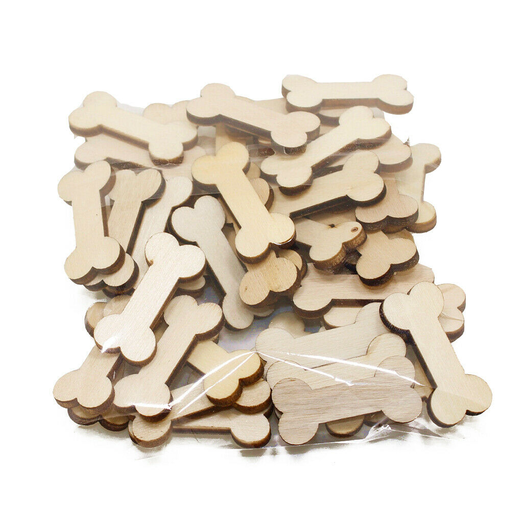 50pcs Unfinished Wood Bone Shapes Wooden Pieces DIY Wooden Craft Decoration
