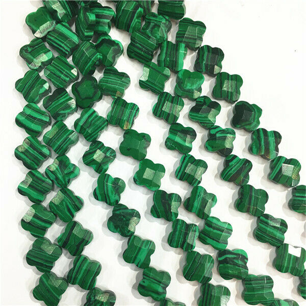 1 Strand/14Pcs 14x14x6mm Green Malachite Faceted Clovers DIY Loose Beads HH583