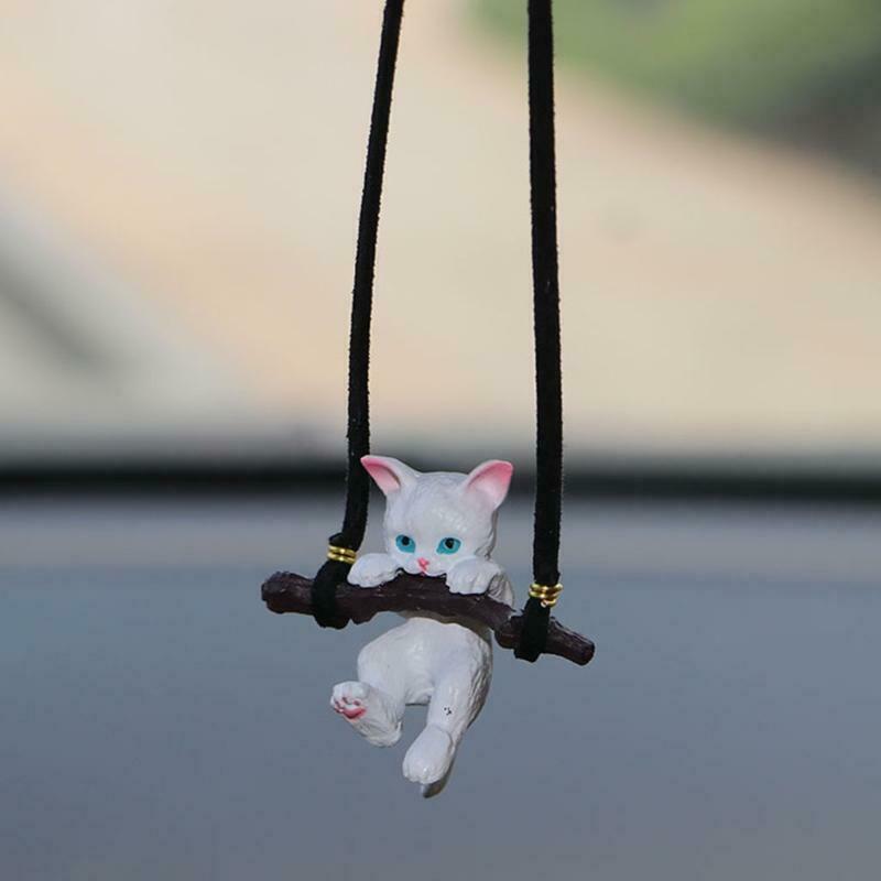 Hanging Cat Ornament Cute Pendant for Car Goods Twig White Cat Pendant