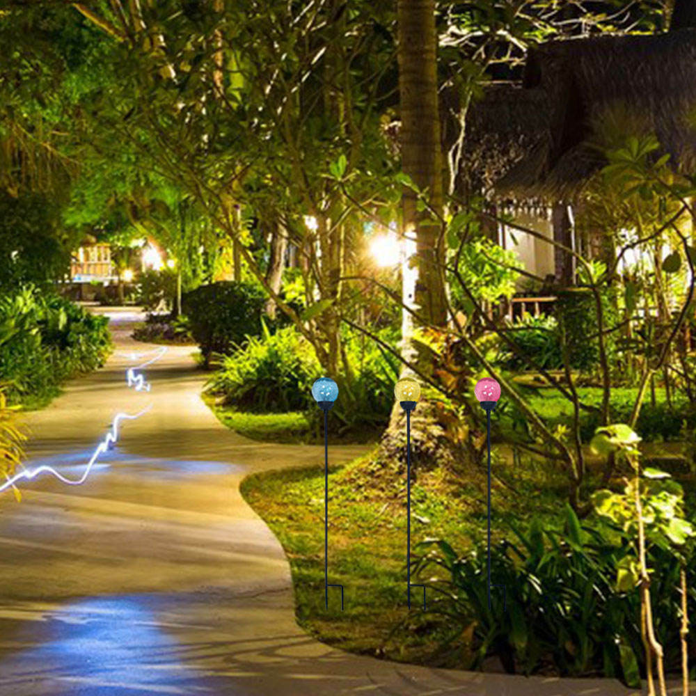 Set of 3 Solar Cracked Glass Ball Light Home Decor for Pathway Patio Outdoor