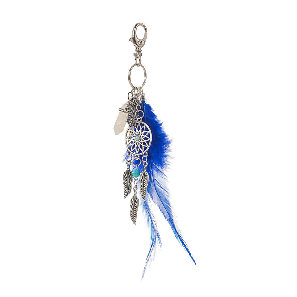 Boho Style Dreamcatcher Keychain-Dangling Feather Turquoise Charms Filigree