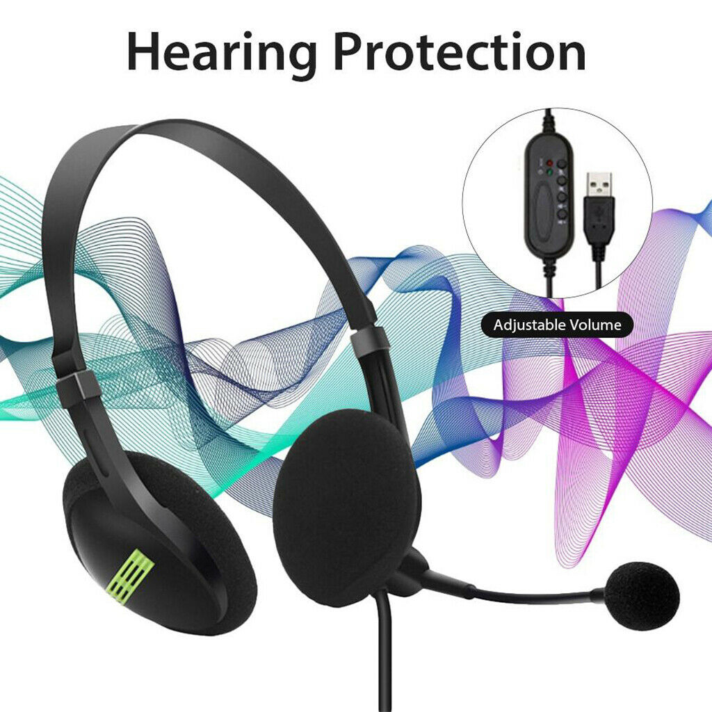 USB Headset Wired with Microphone MIC Computer Headphones for Call PC Laptop
