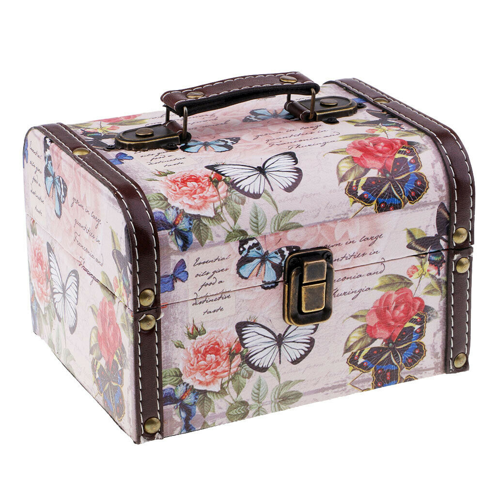 Retro Wooden Jewelry Storage Box Treasure Chest Organizer Home Decor Rose