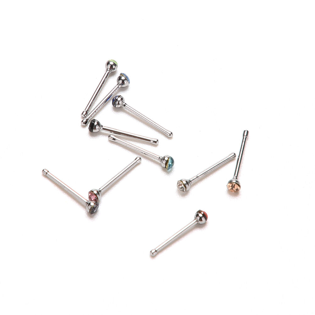10pcs Crystal Rhinestone Nose Ring Bone Stud Stainless Body Piercing Jewel.l8