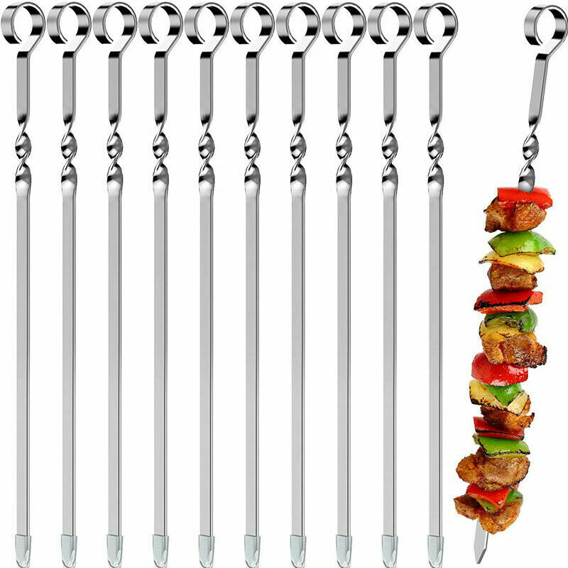 12PCS Barbecue Skewers Stainless Metal Kabob Grilling BBQ Skewers Stick Pack