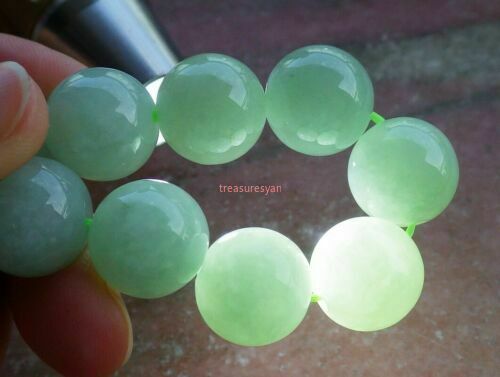 Certified Green Burma A JADE Jadeite Bead Lotus Flower Bangle Bracelet 13mm