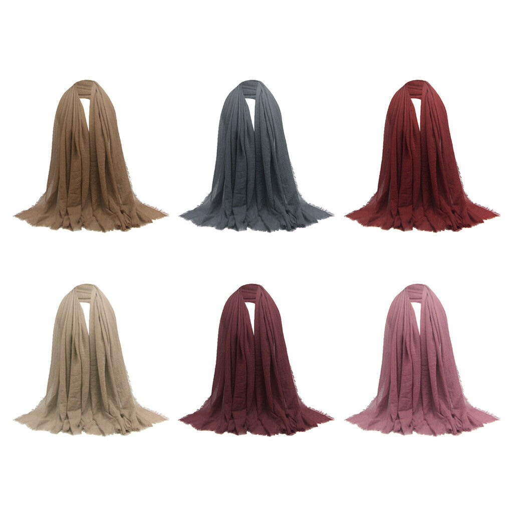6x Womens Stylish Fashion Soft Long Scarf Pleated Hijab Shawl Headscarf Wrap