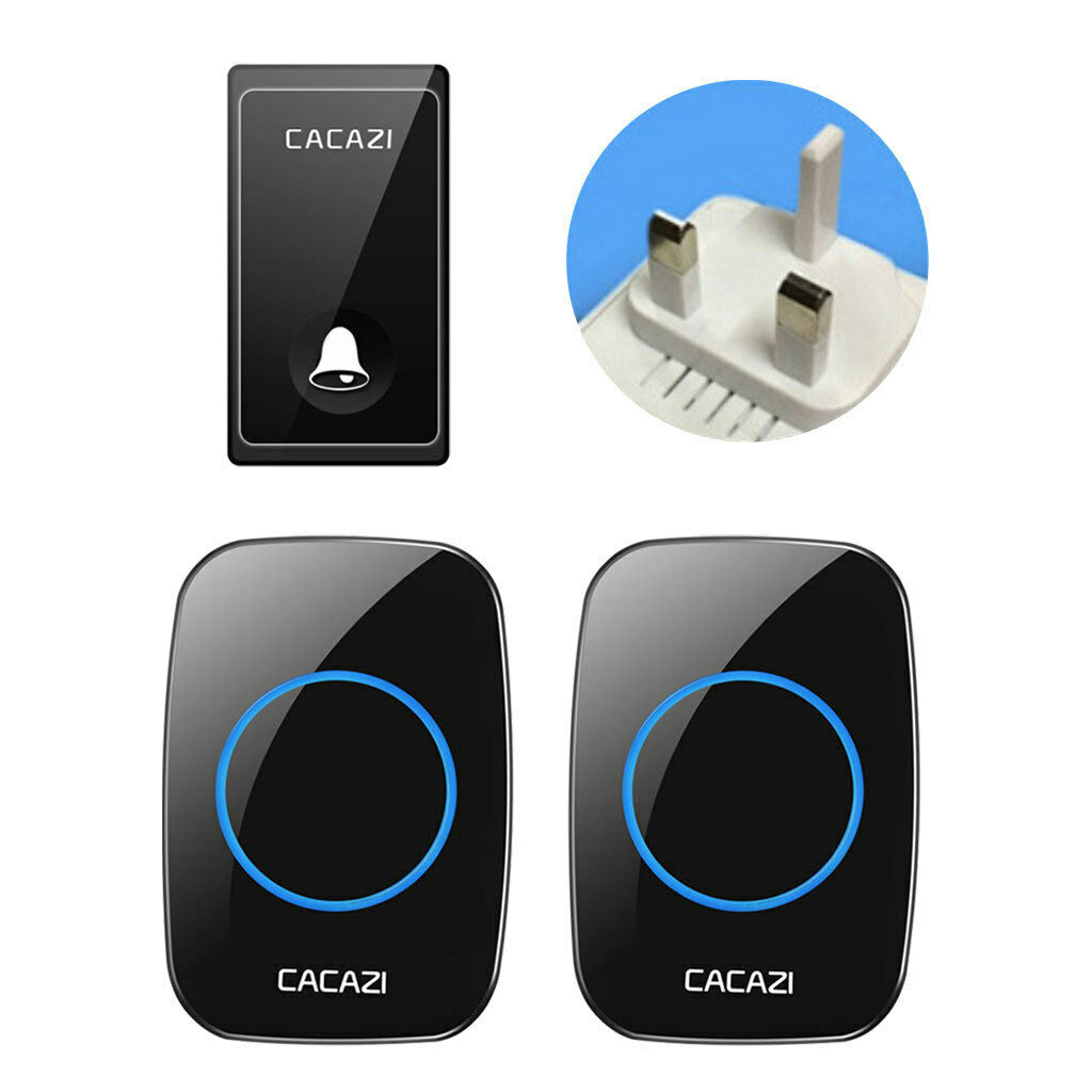 Wireless Push Button Doorbell 58 Melodies Self-generating Transmitter UK Black 1