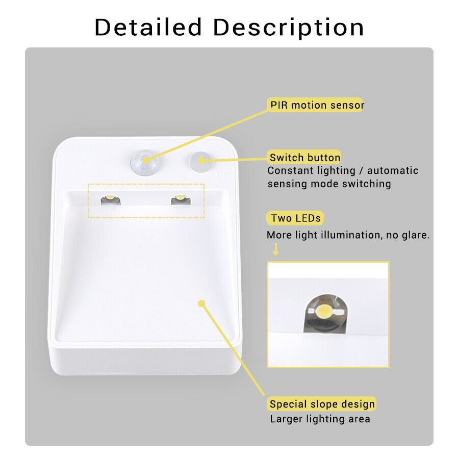 LED Wireless Step Stair Night Light PIR Motion Sensor Wardrobe Wall Warm Light