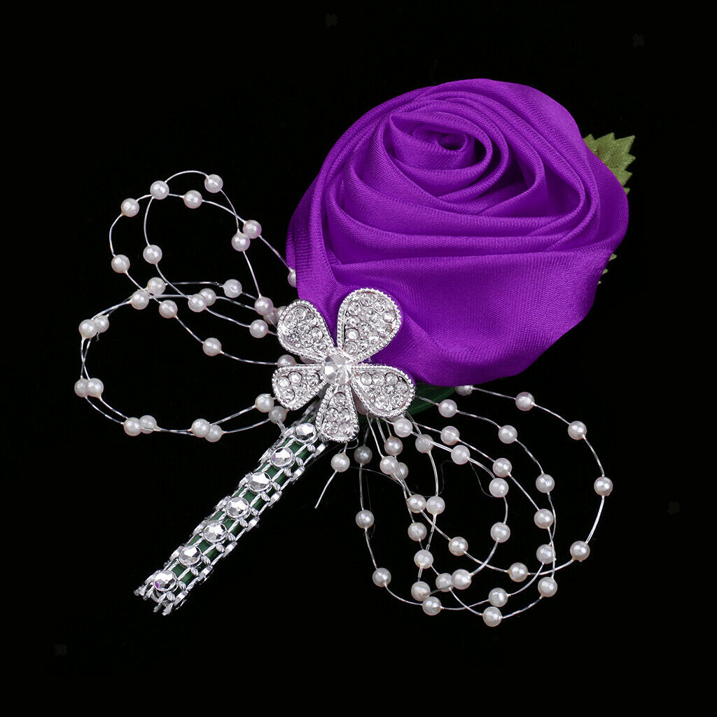Artificial Flower Wedding Corsage Boutonniere Bridal Groom Dark Purple Rose
