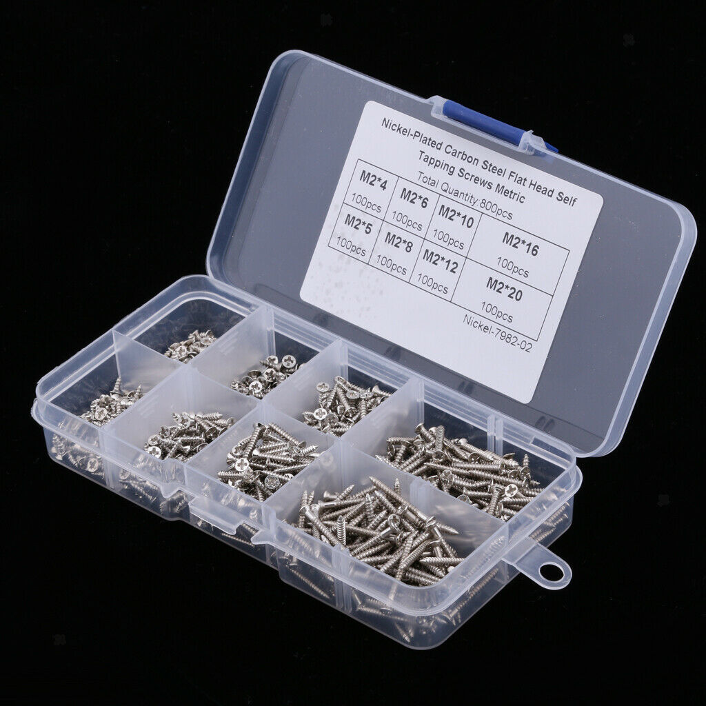 800 Pcs M2 Flat Head Cross Self Tapping Screws Assortment