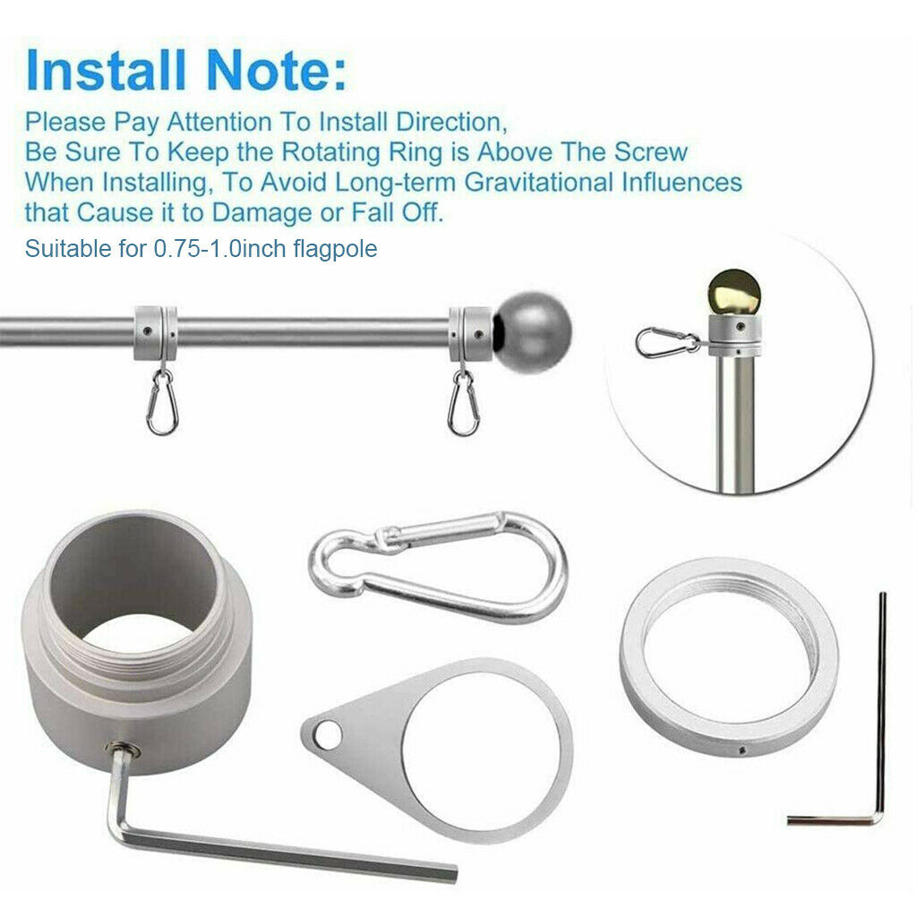 Aluminum Alloy Metal Flag Pole Rings Anti Wrap Grommet Flag Pole Kit Swivels