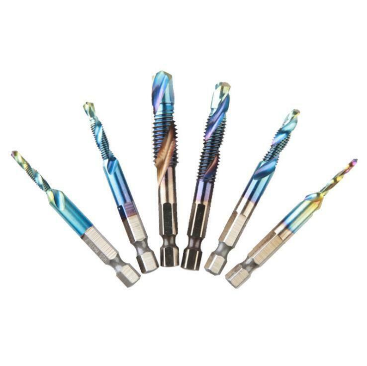 1/4" HSS Hex Shank Titanium Plated Screw Thread Drill Bits Set M3- M10 Tap 12Pcs