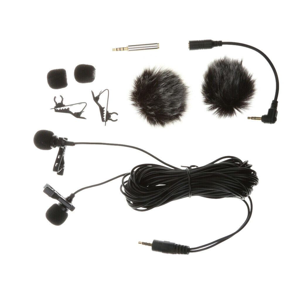 6 m / 19.68ft Dual-head Lavalier Microphone Professional Lapel Collar Mic