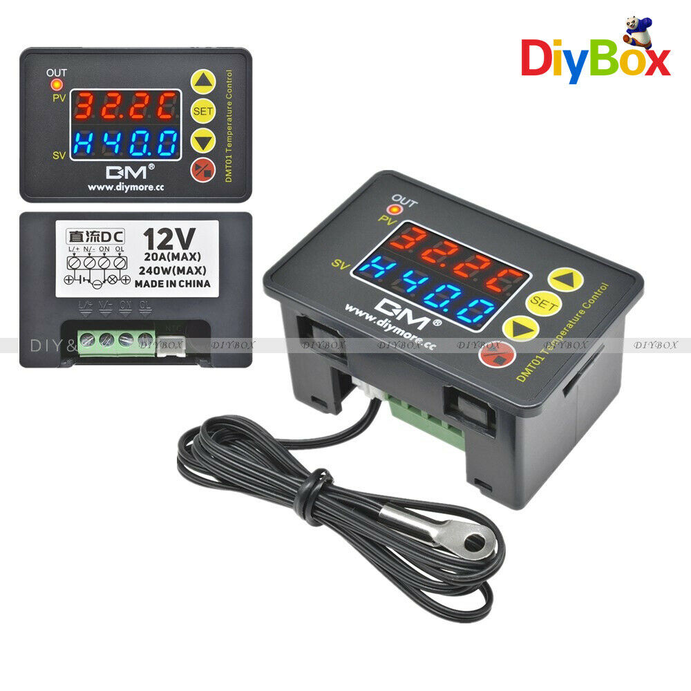 DC12V Red Blue Digital Thermostat Temperature Controller Microcomputer w/ Sensor