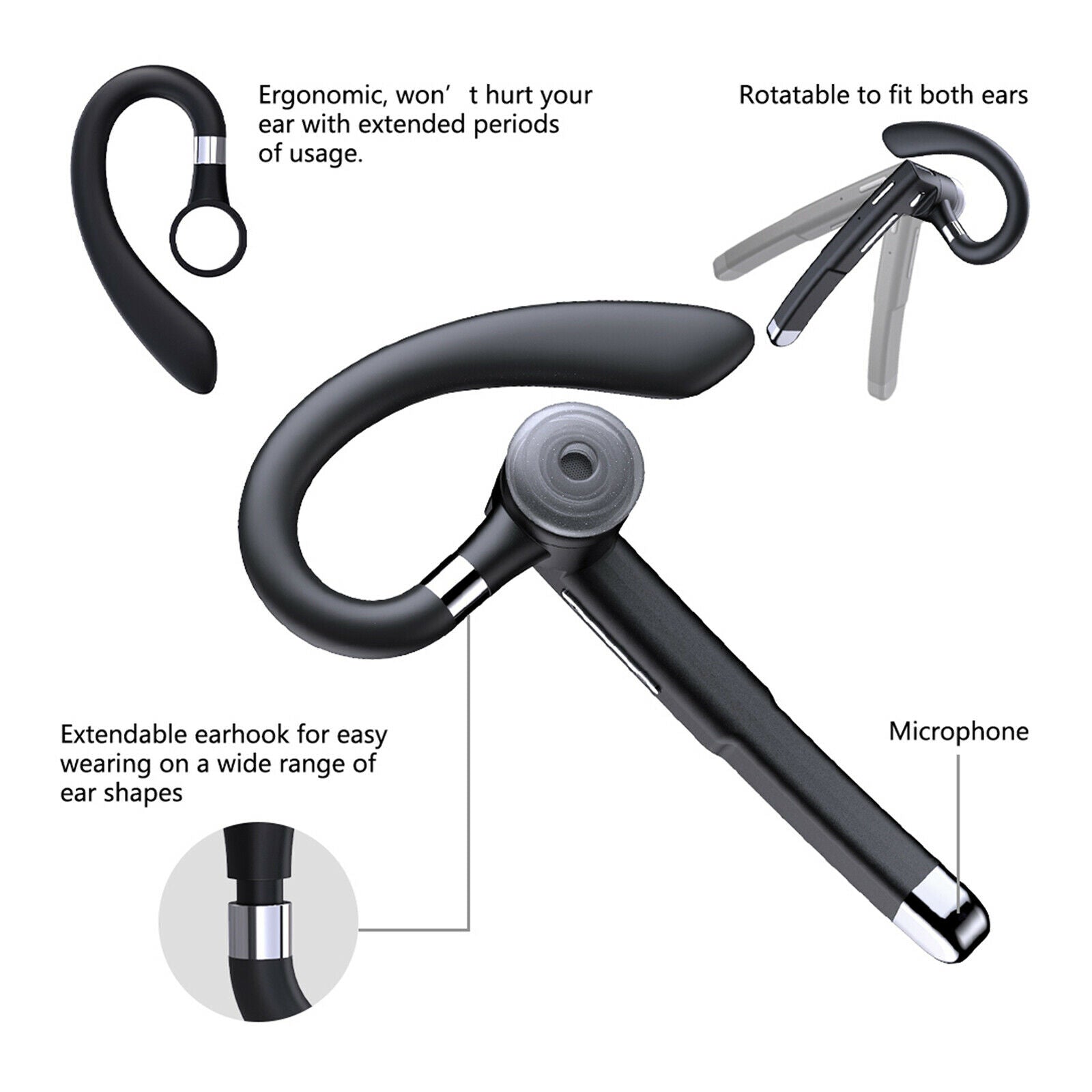Wireless Bluetooth Headset Headphone Earphone Ear Hook Sport Handfree