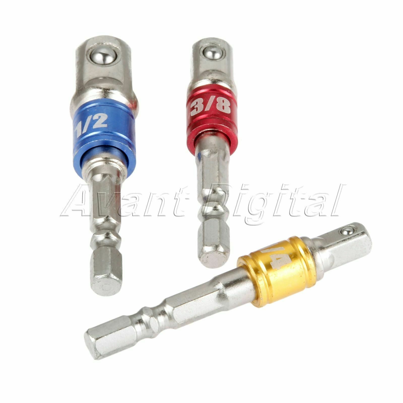 3Pcs Socket Bit Adapter Drill Aluminum Alloy Hex Shank 1/4" 3/8" 1/2" Driver Kit
