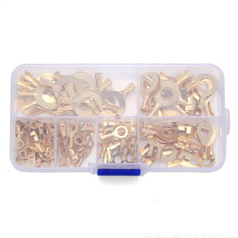150Pcs Insulated Brass Ring Crimp Terminals Wire Connectors Electrical Kit w/Box