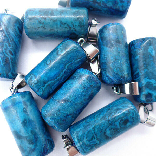 100Pcs 25x10mm Wholesale Blue Crazy Lace Agate Cylinder Pendant Bead HH8193