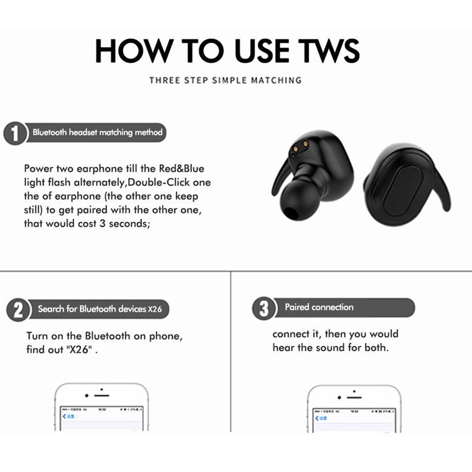X26  Waterproof Sports Headphones Wireless Bluetooth Headset Stereo Earphone